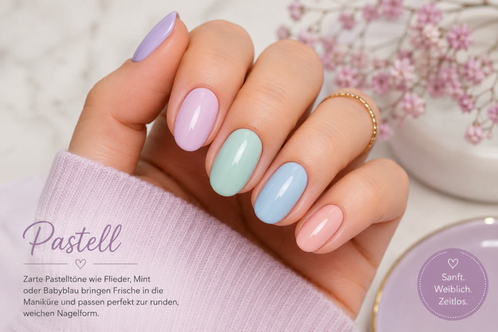 Runde Nägel Pastell Design