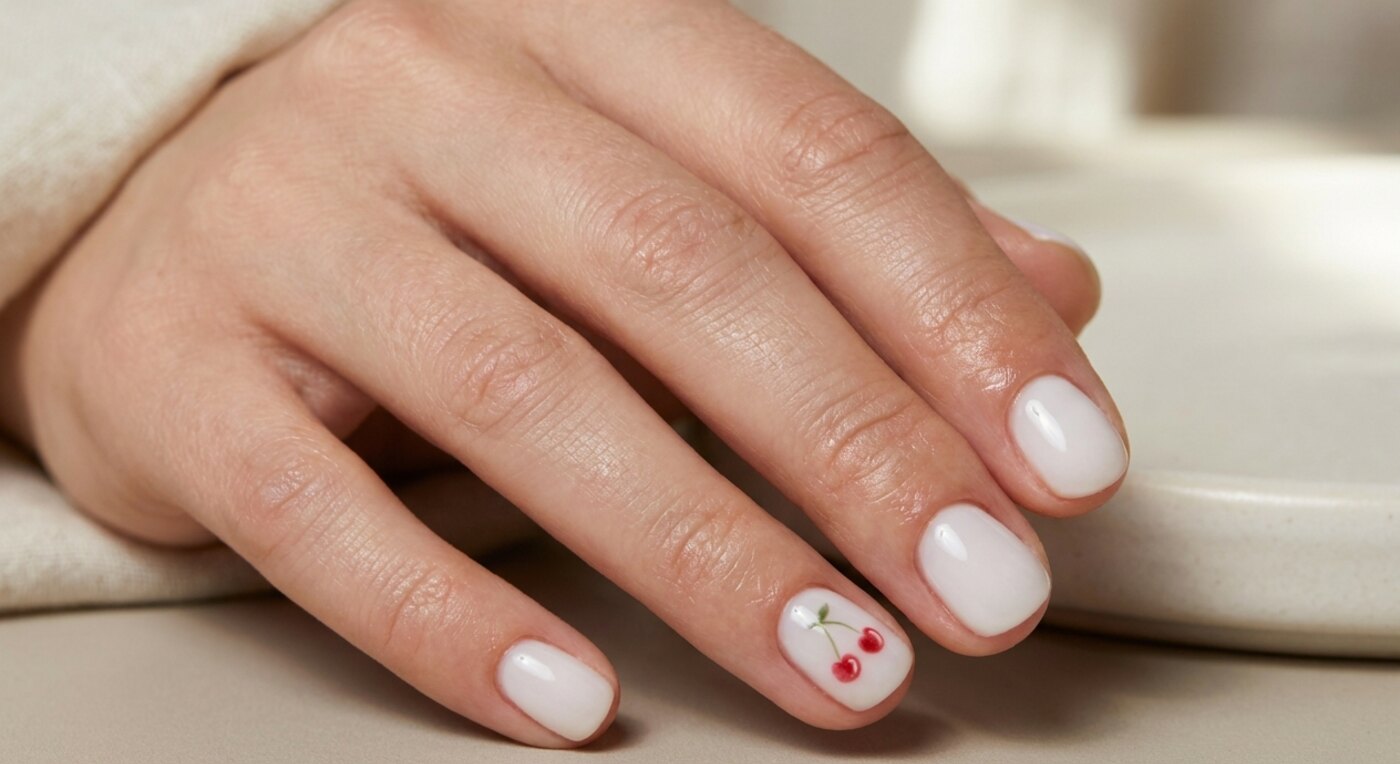 Nageldesign für den ersten Schultag in Milchweiß mit Akzentnagel
