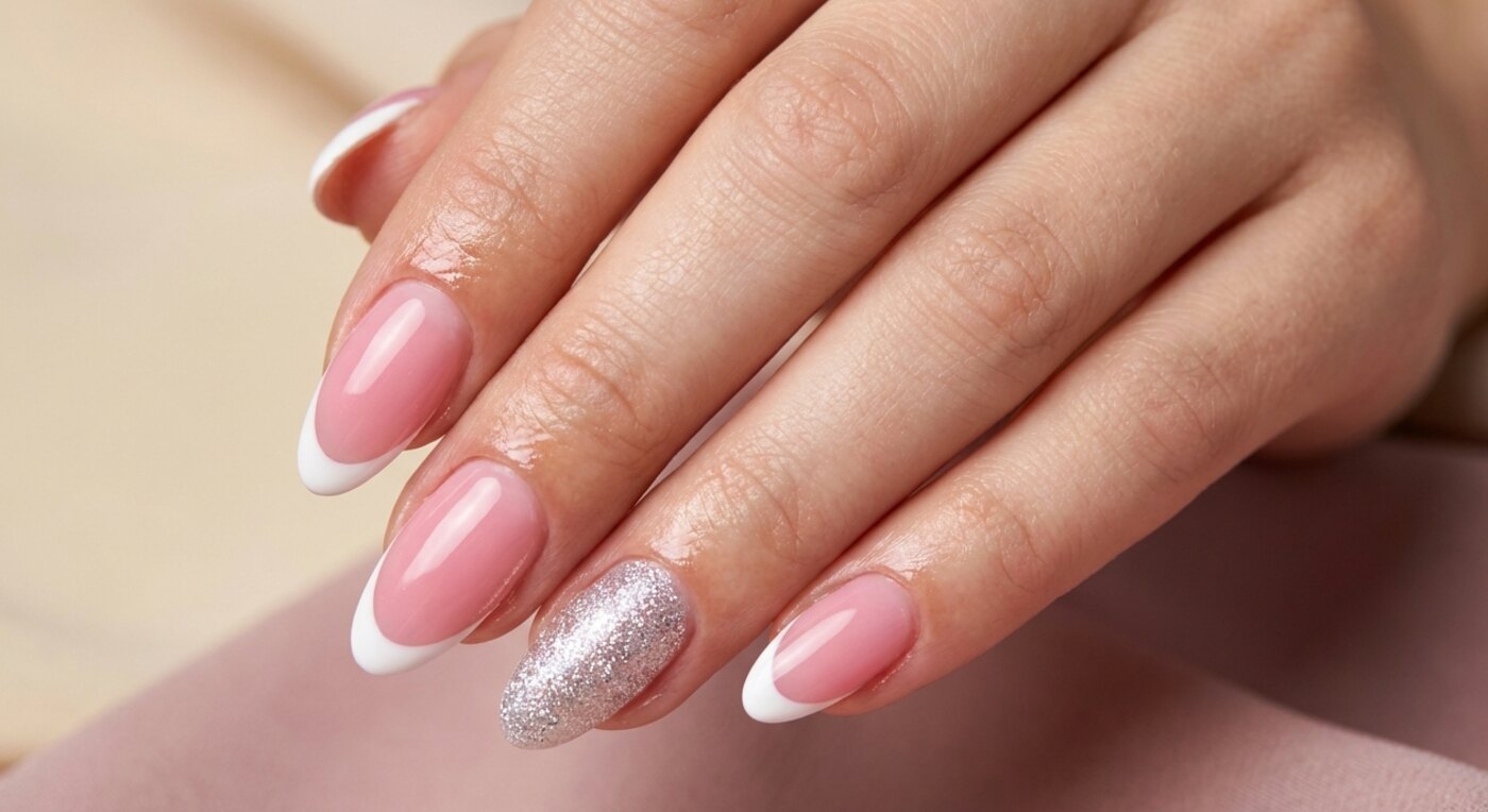Girly Acrylic Nails in Rosa mit weißer French-Spitze