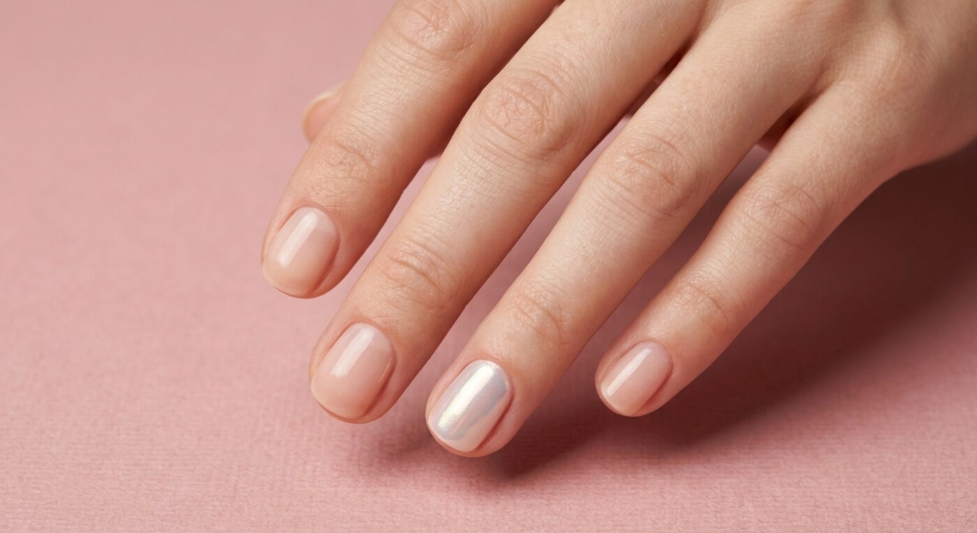 Kurze Nägel mit dezentem Glazed- und Chrome-Schimmer