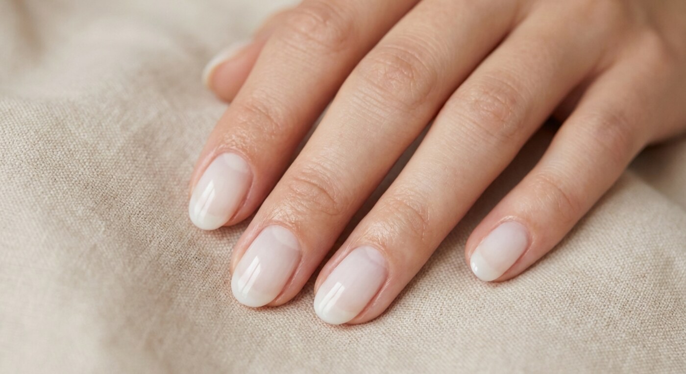 Kurze Nägel im Milky-Nails-Look in milchigem Weiß