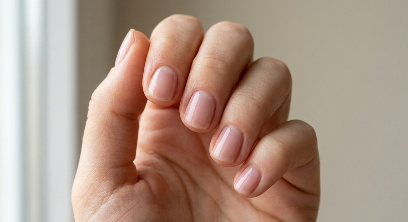 Kurze runde Fingernägel in zartem Rosé