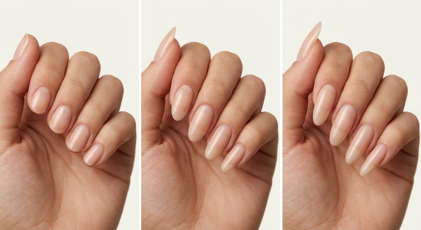 Vergleich von drei Nagellängen an langen ovalen Nägeln