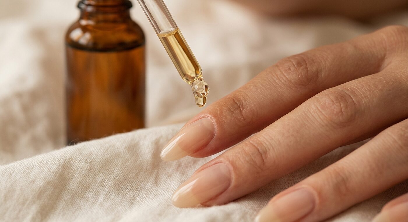 Nagelöl auf lange Nägel und Nagelhaut auftragen