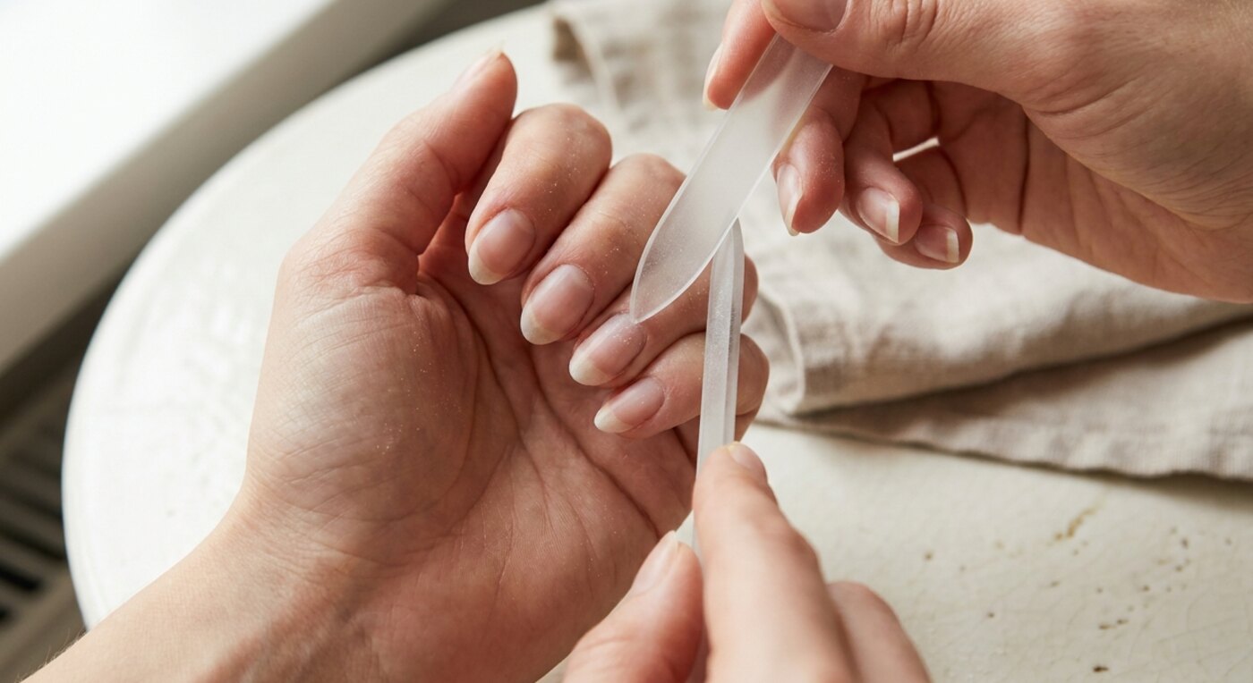 Mandelform wird mit einer Glasfeile in eine Richtung gefeilt